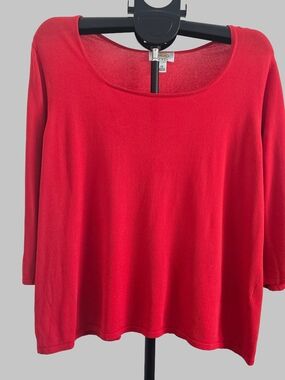 Talbots Women's Red Scoop Neck Long Sleeve Lightweight Knit Sweater Top
